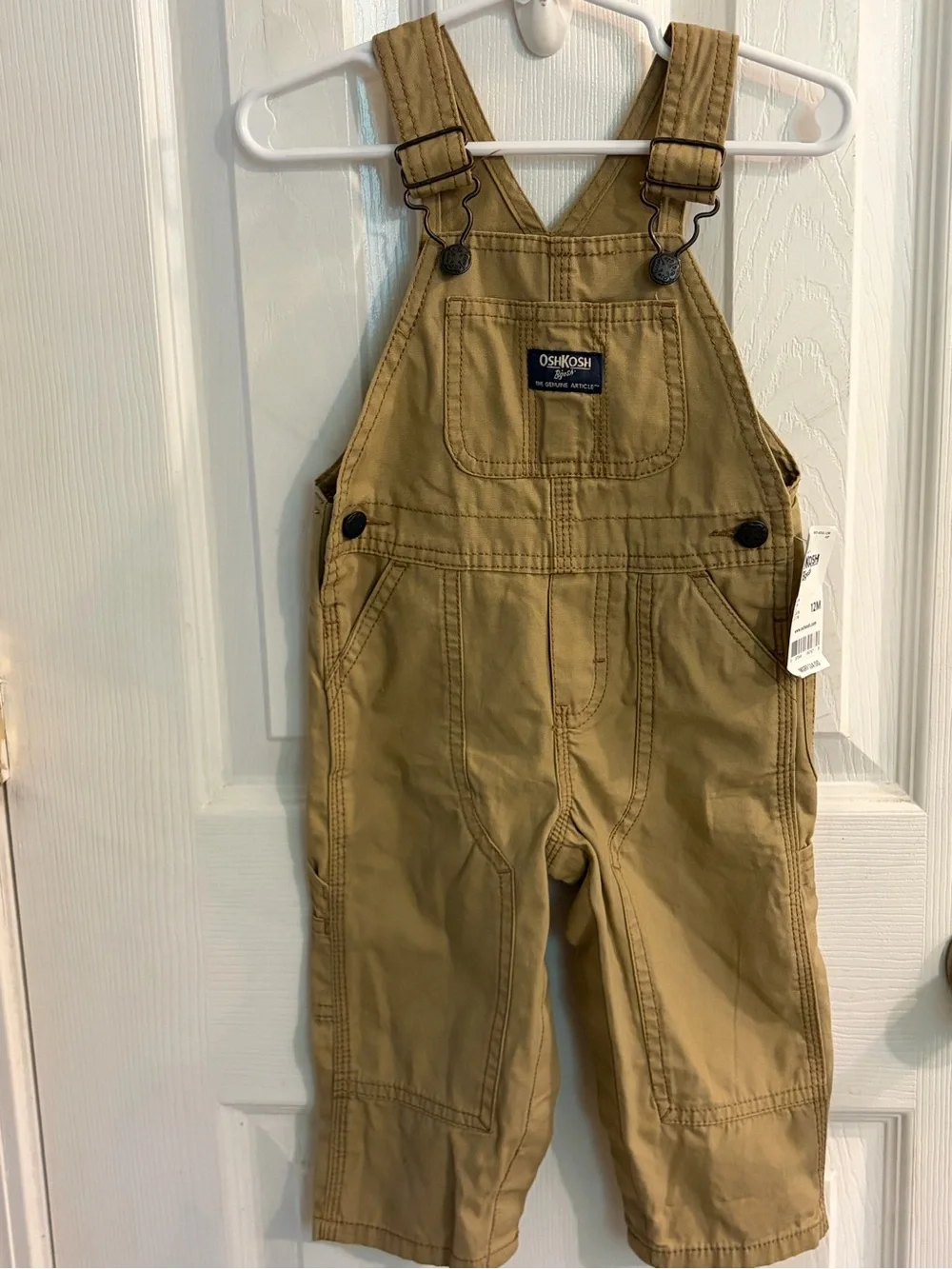 OshKosh B'gosh Boys Pristine Classic Khaki Overalls Size 12 Months New with Tags